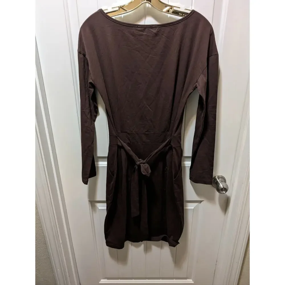 NEW Pretty Garden Bodycon Midi Dress Women's M Brown Long Sleeve Belted Pockets - Picture 6 of 9